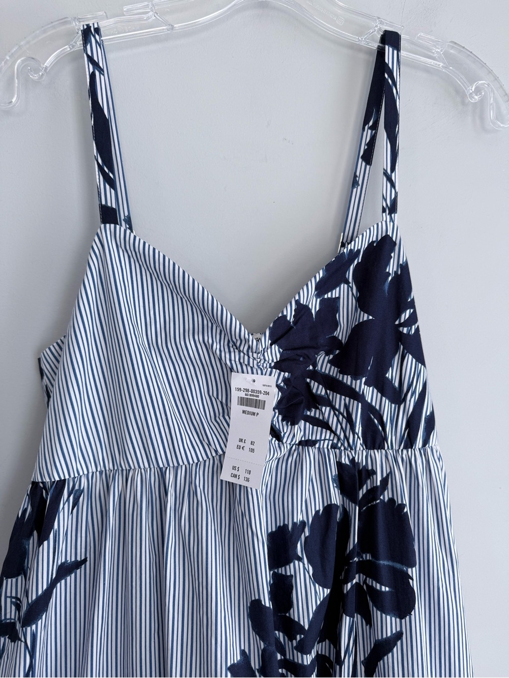 Abercrombie & Fitch Sweetheart Babydoll Maxi Dress Blue Floral Stripe NWT M P - Picture 7 of 16